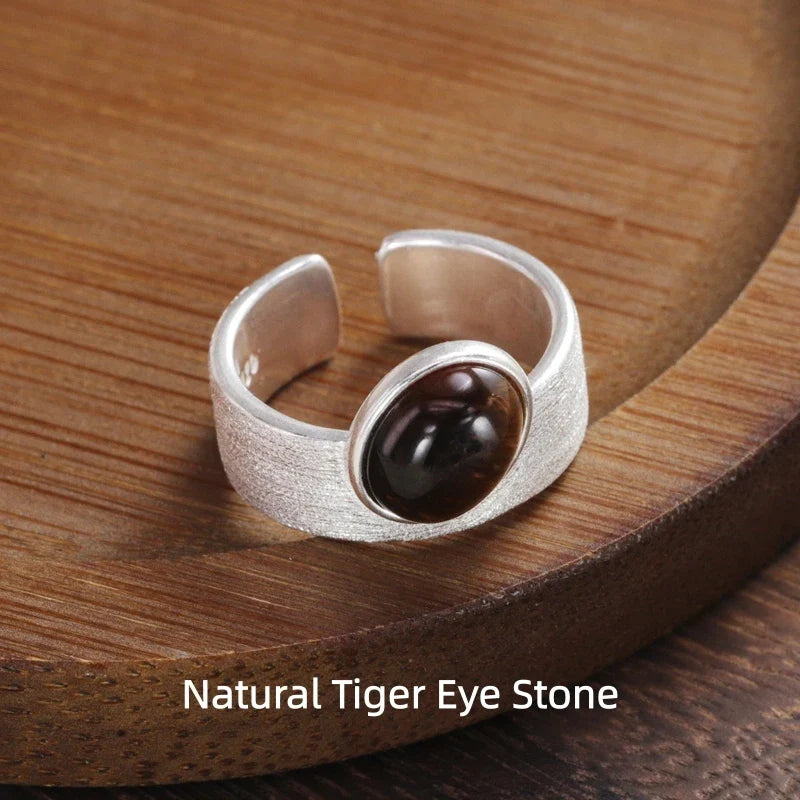 Bague vintage lunaire argent 925 avec pierre ovale