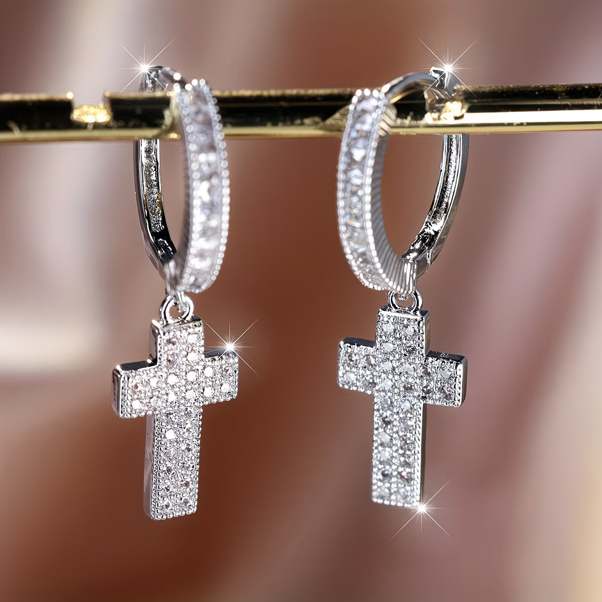 Boucles d'oreilles Croix argent zirconium