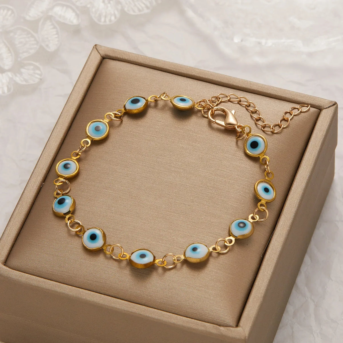 Bracelet œil turc porte-bonheur et protection doré ajustable