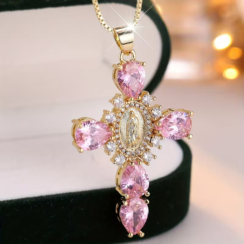 Collier Croix Vierge Marie vintage