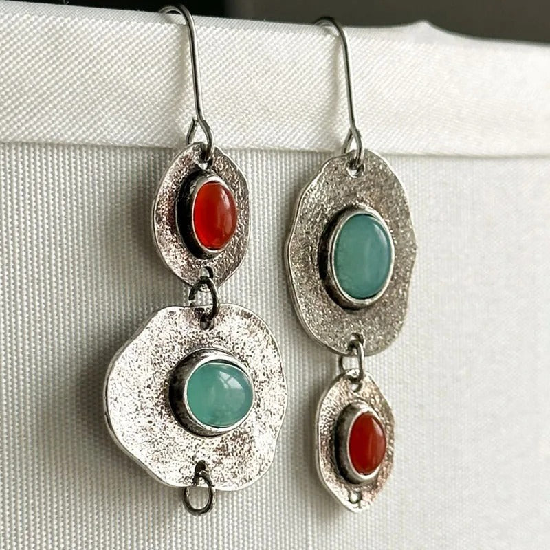 Boucles d'oreilles bohèmes en argent vintage avec pierres précieuses incrustées