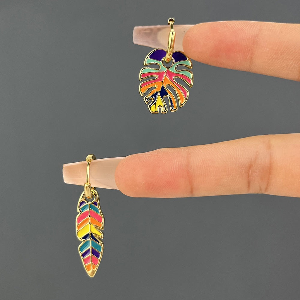 Boucles d'oreilles plaqué or 18 carats Plumes de bohème tropicales