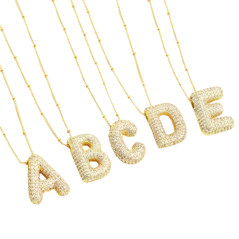 Ensemble de Collier à Lettre Initiale Bubble | Or Blanc