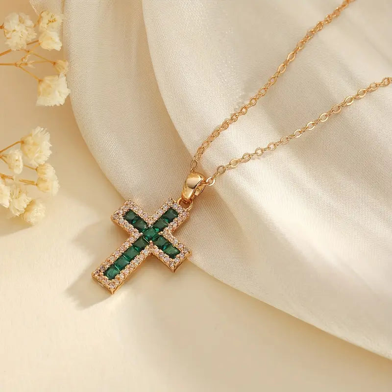 Collier Croix Émeraude Solene | Or