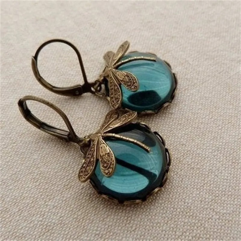 Boucles d'oreilles vintage en argent en forme de libellule avec zircon naturel