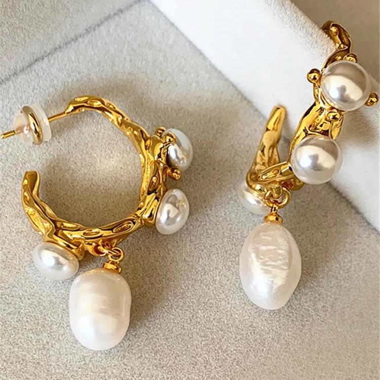 Boucles d'oreilles pendantes avec perles baroques plaquées en or 18K