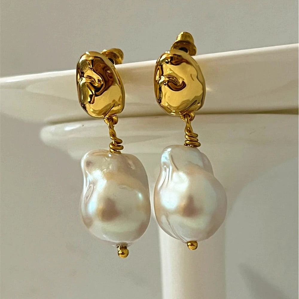 Boucles d'oreilles pendantes avec perles baroques et plaquage en or 18K