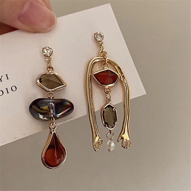 Boucles d'oreilles pendantes en forme humanoïde vintage plaquées en or 18K