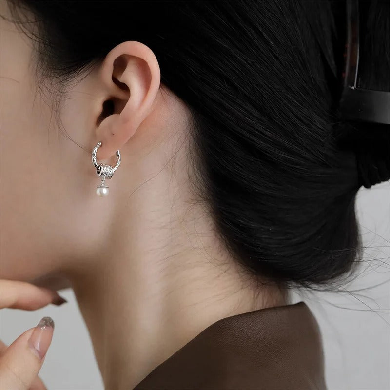 Boucles d'oreilles pendantes avec perles et filigrane plaquées en argent 925