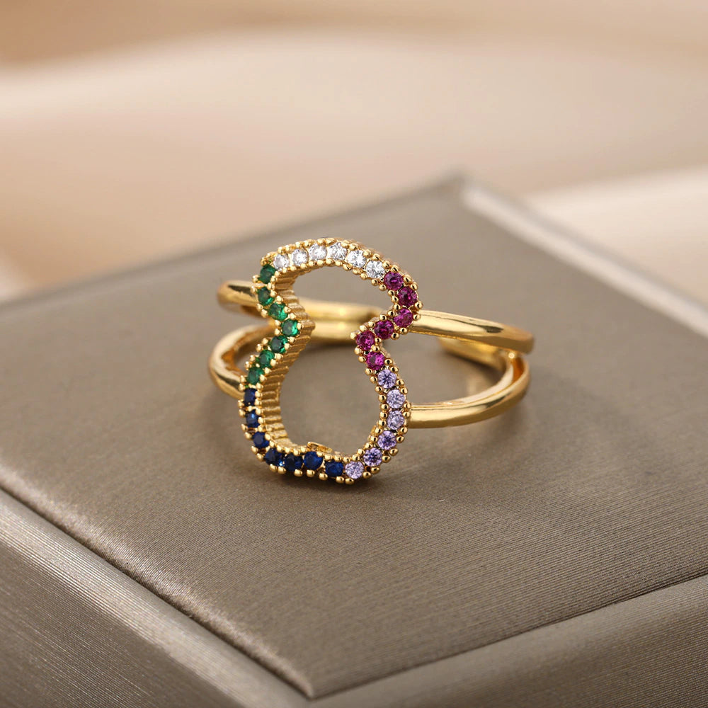 Bague ourson réglable plaquée or 18 carats avec zircon multicolore