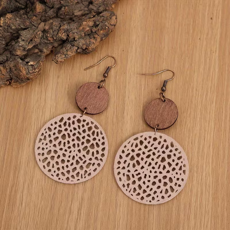 Boucles d'oreilles pendantes bohèmes rétro en bois et cuir
