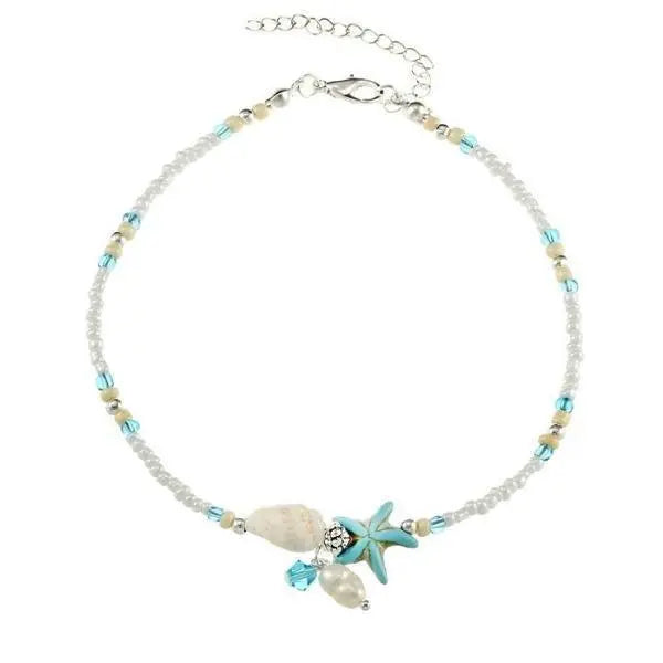 Bracelet cheville étoile et coquillage avec pierres naturelles