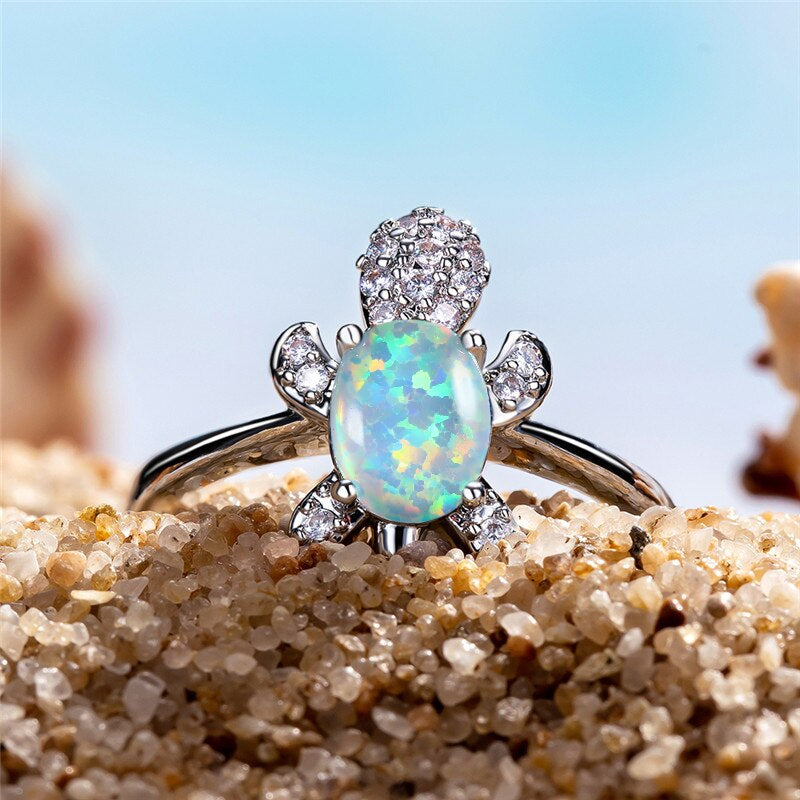 Bague métal argenté tortue émaillé bleu pailleté taille 63 - Montres & Bijoux Bague métal argenté tortue émaillé bleu pailleté taille 63 - Montres & Bijoux