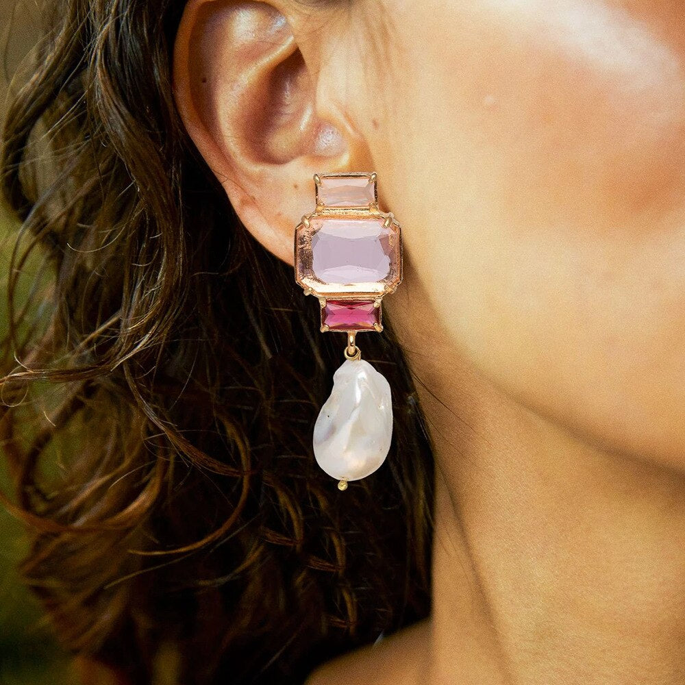 Boucles d'oreilles en pierre naturelle et zircon rose précieux