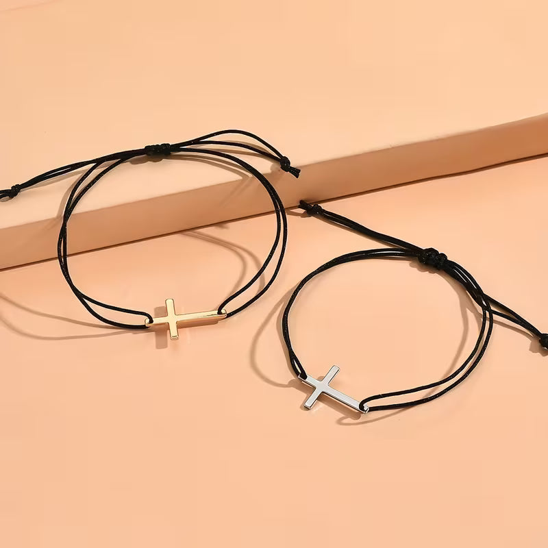 Bracelet couple Croix tressée