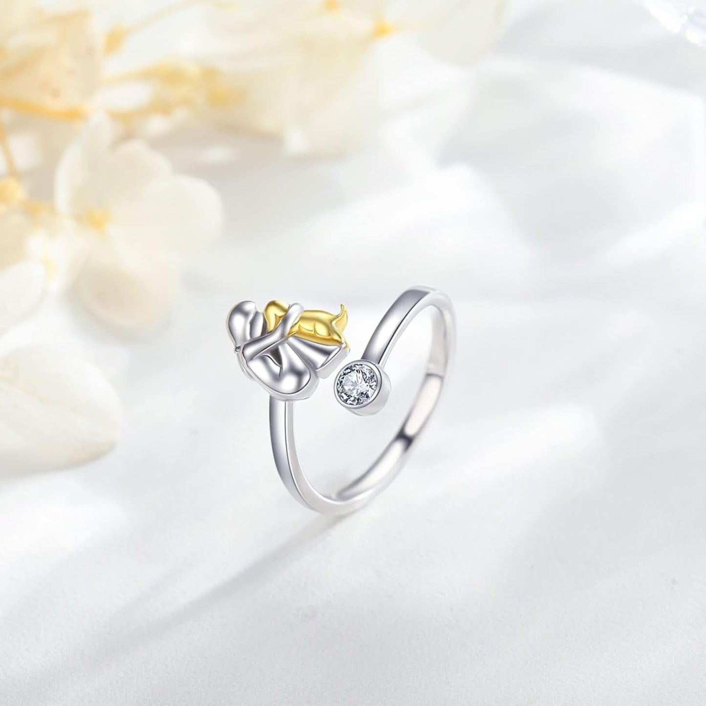 Bague Chien en Argent Sterling 925 avec Zircone – Réglable & Faite Main