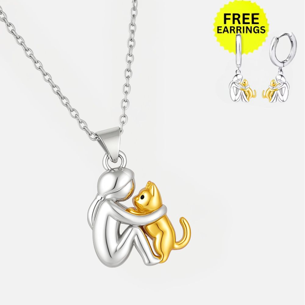 Collier Pendentif Câlin Chat avec Boucles d'oreilles Offertes – Offre à Durée Limitée