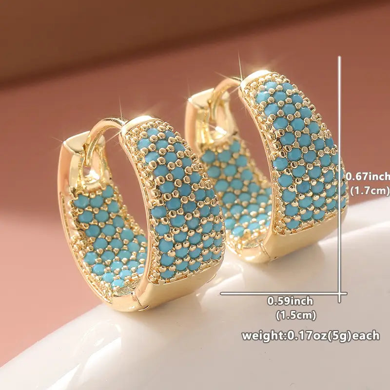 Boucles d'oreilles cercle avec Perles Turquoises en Ton Or | Or