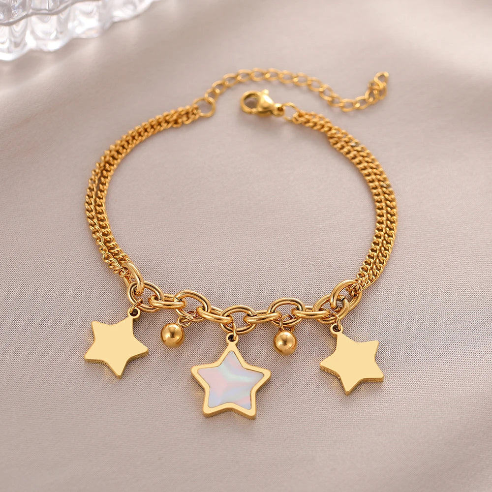 Bracelet classique en plaqué or 18 carats avec étoiles émaillées