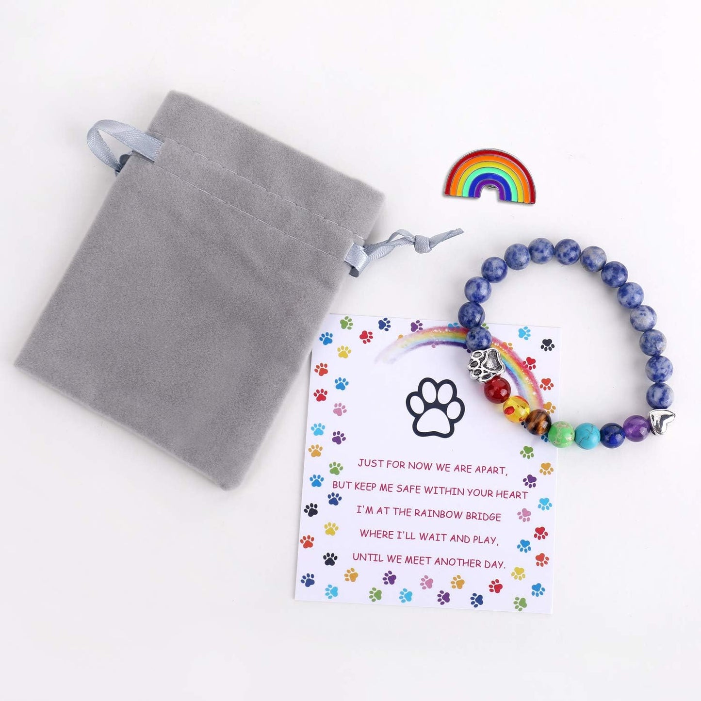 Bracelet Commémoratif Arc-en-Ciel – Cadeau de Perte d'Animal de Compagnie Perles 7 Chakras