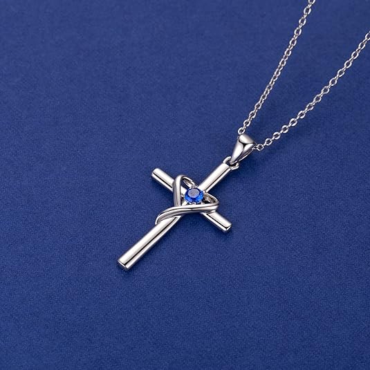 Collier Croix en Saphir | Or Blanc