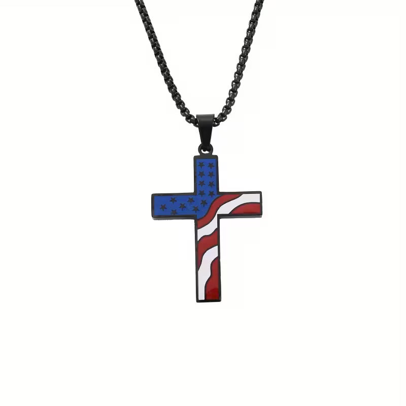 Collier pendentif Croix drapeau américain