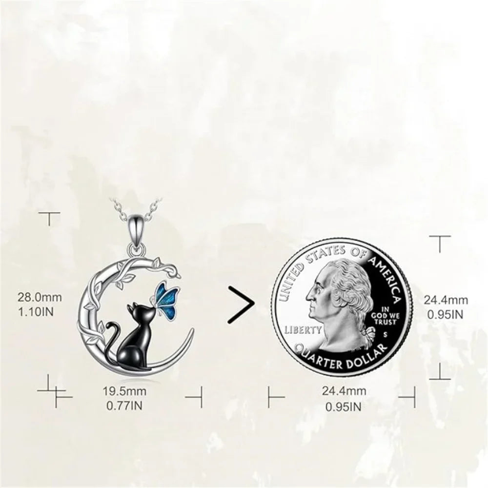 Collier Pendentif Cristal Lune Chat Papillon