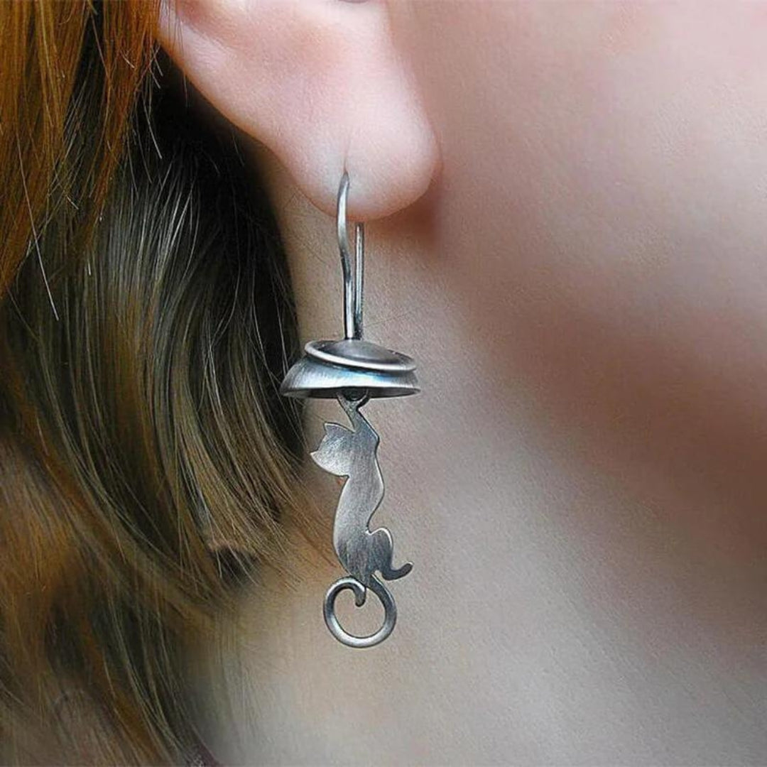 Boucles d'oreilles Pendentif Chat Boho Argent Sterling