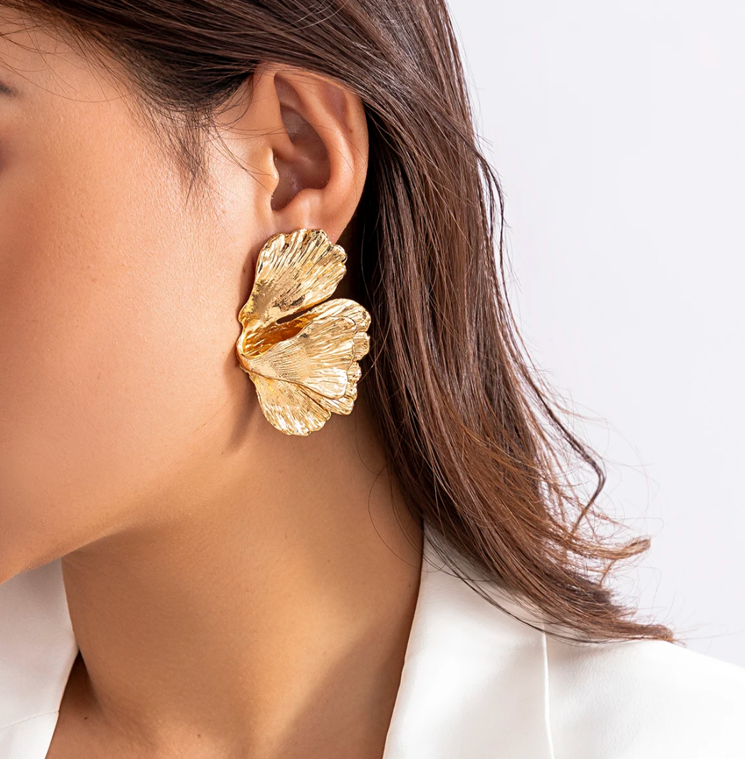 Boucles d'oreilles Gingko Biloba demi-feuille en plaqué or 18 carats