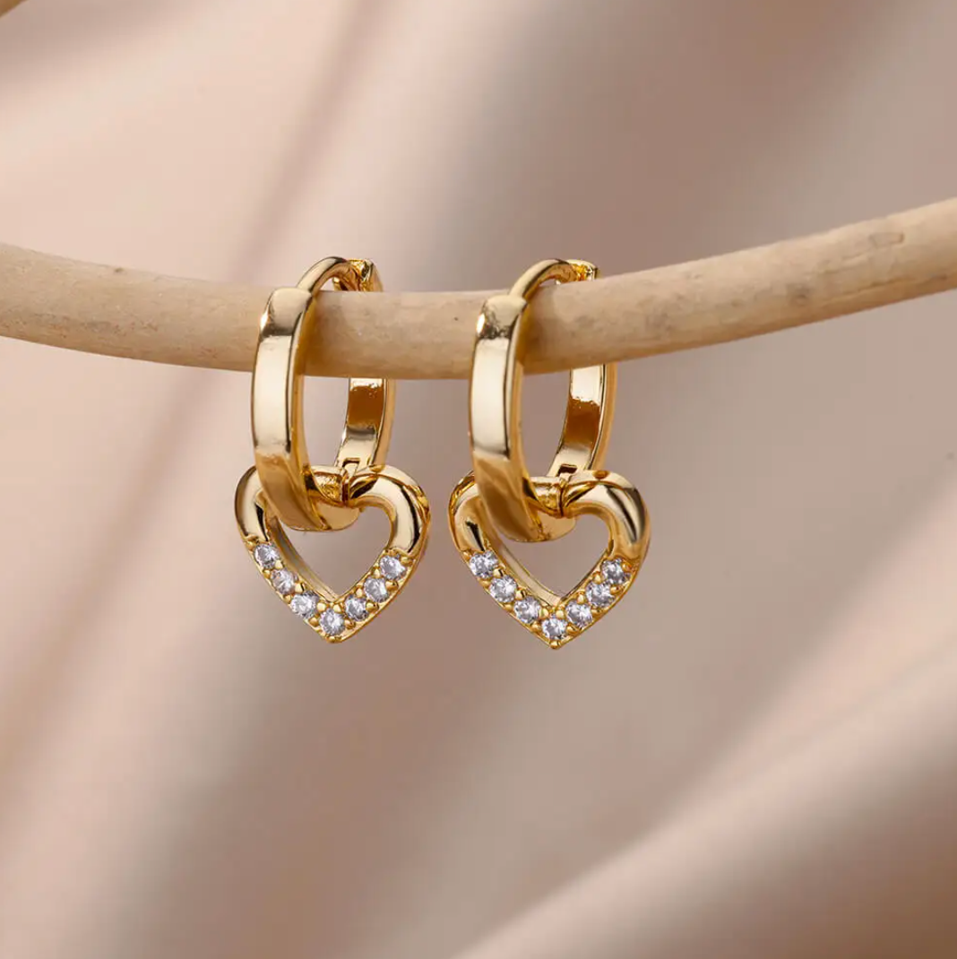 Boucles d'oreilles plaqué or 18 carats avec pendentif en forme de coeur