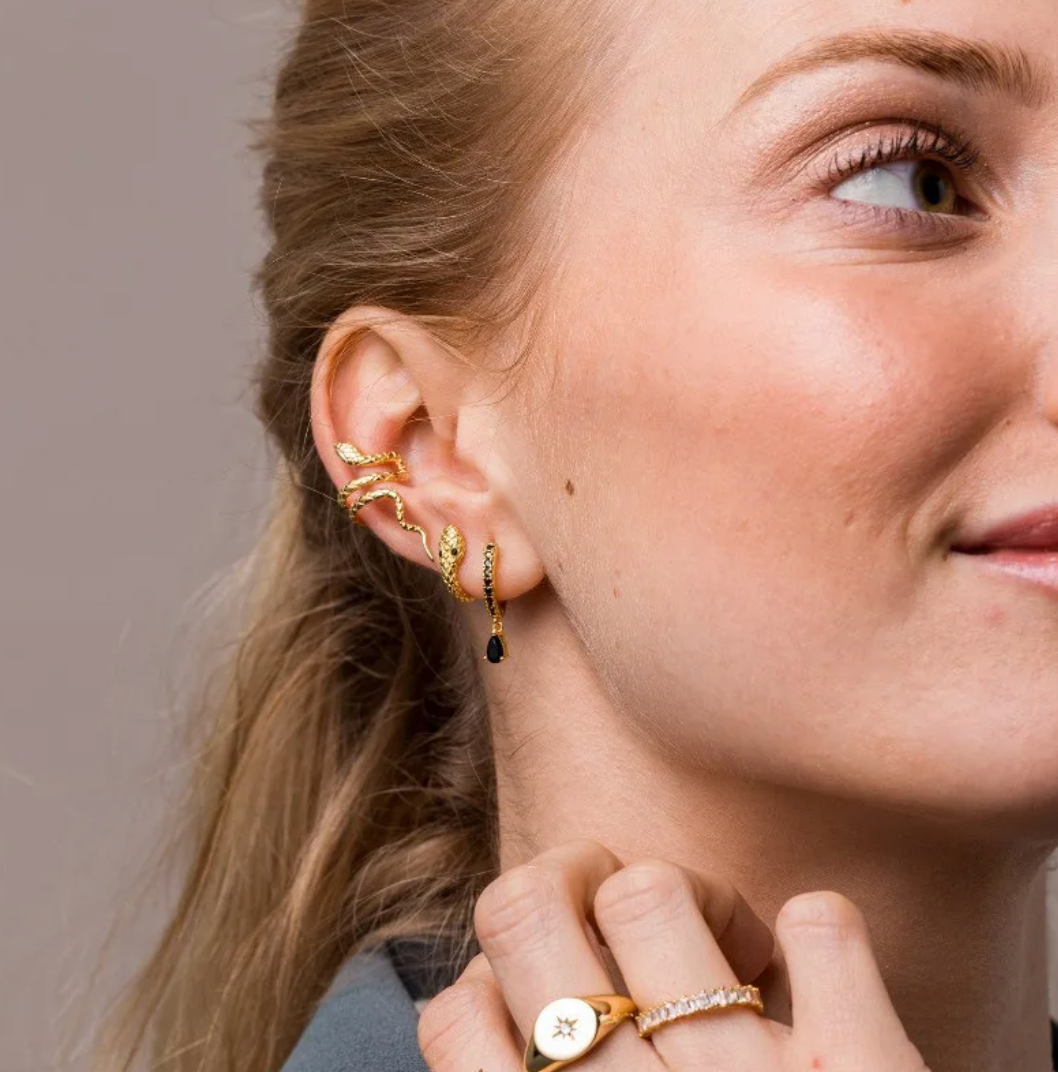 Set de boucles d'oreilles serpent en plaqué or 18 carats