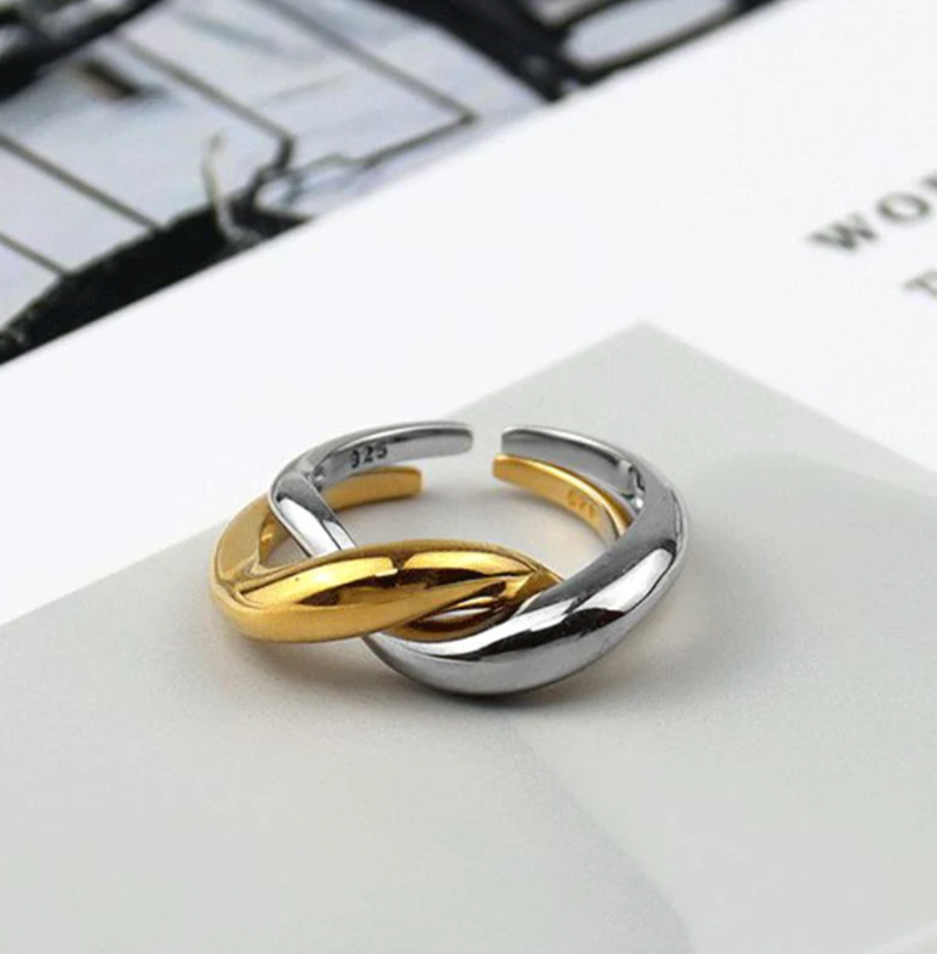 Bague en plaqué or 18 carats et argent 925 entrelacé