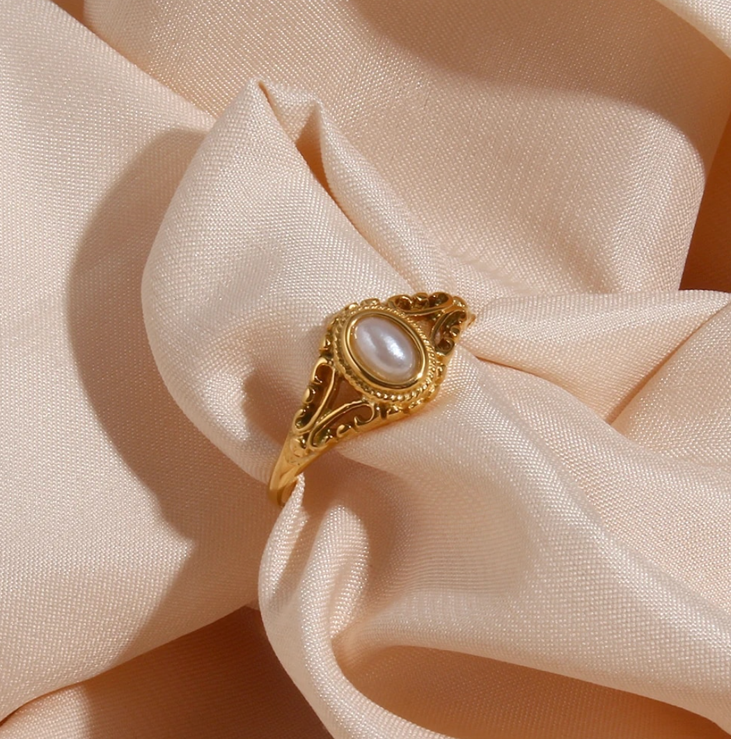 Bague Plaqué Or 18 carats perle de luxe