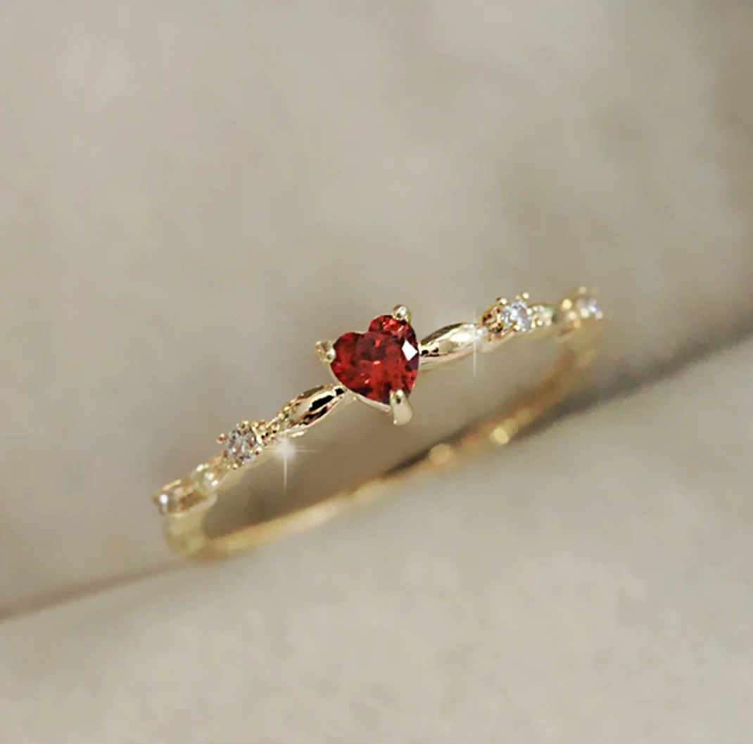 Bague Plaqué Or 18 carats bague d'amour coeur rouge