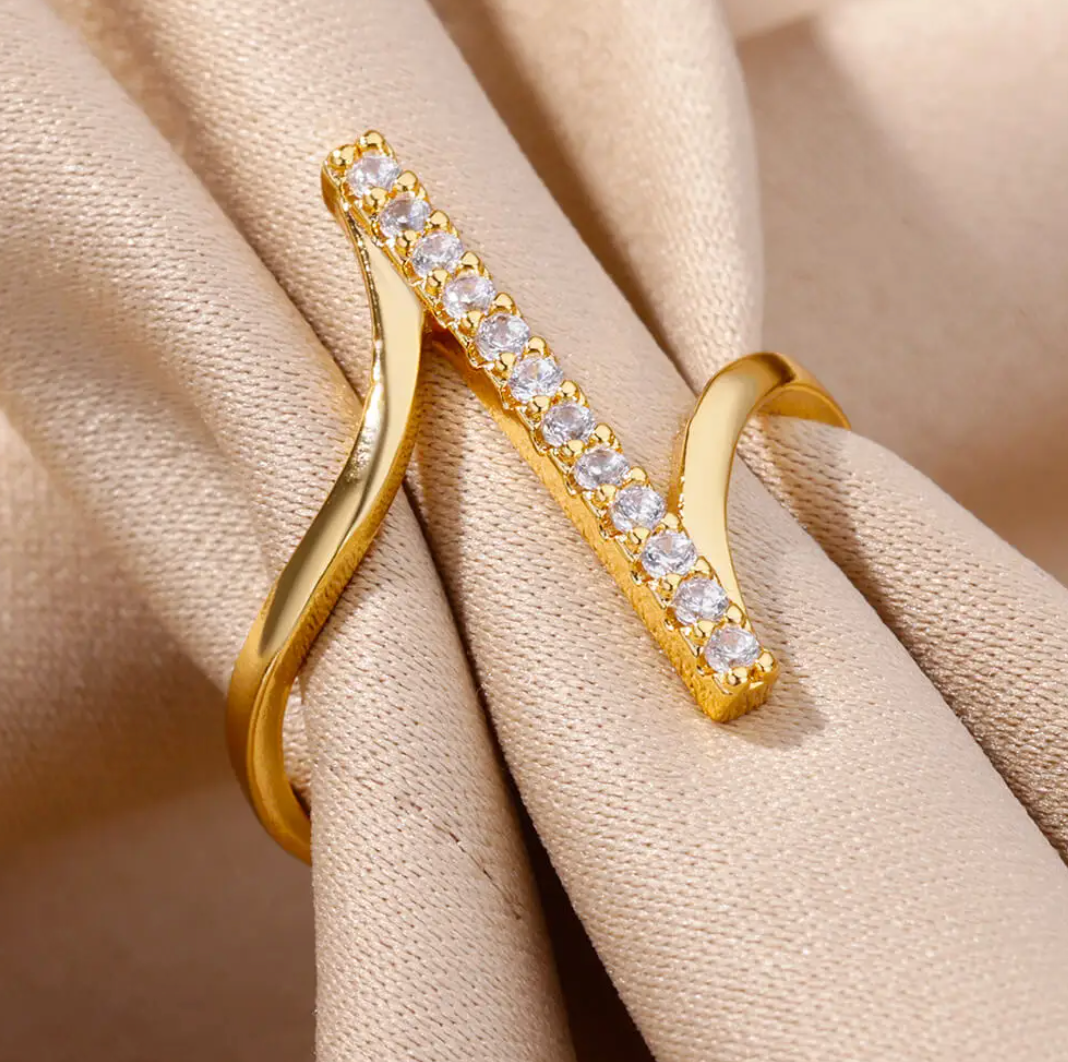 Bague Plaqué Or 18 carats Ligne de vie avec Zirconias