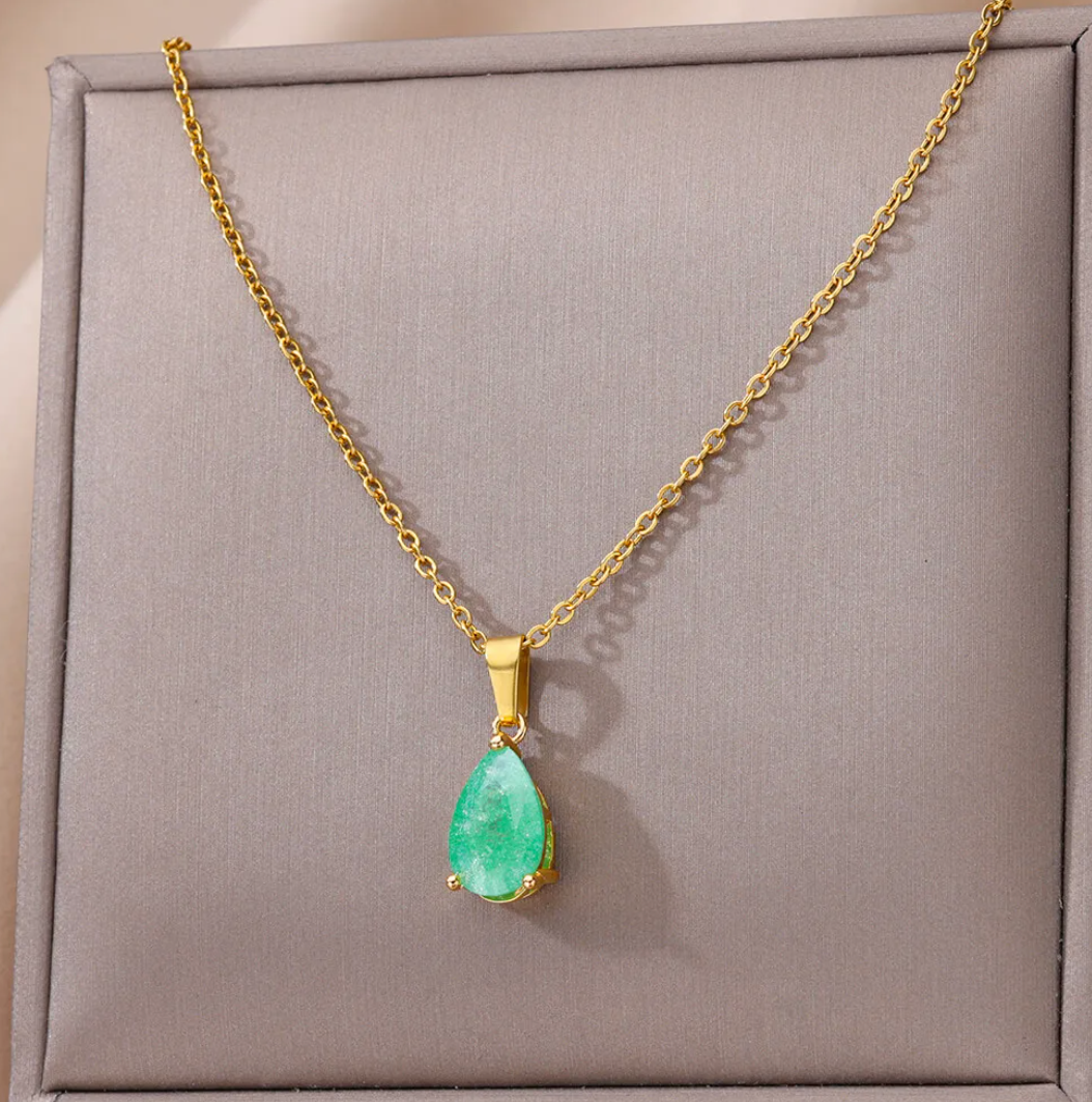 Collier en plaqué or 18 carats avec aventurine et pierre du zodiaque