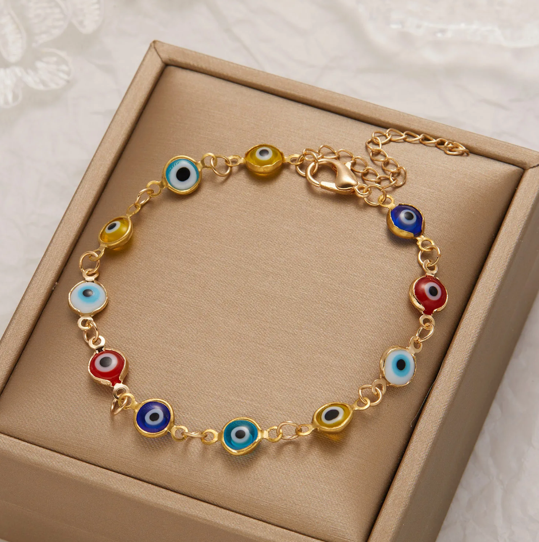 Bracelet plaqué or 18 carats multicolore contre le mauvais oeil