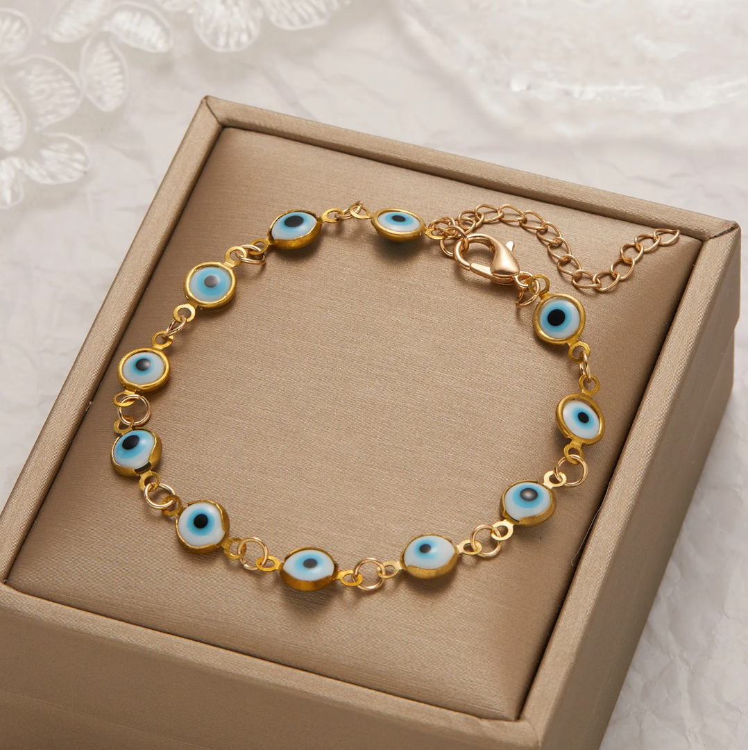 Bracelet plaqué or 18 carats turquoise contre le mauvais oeil