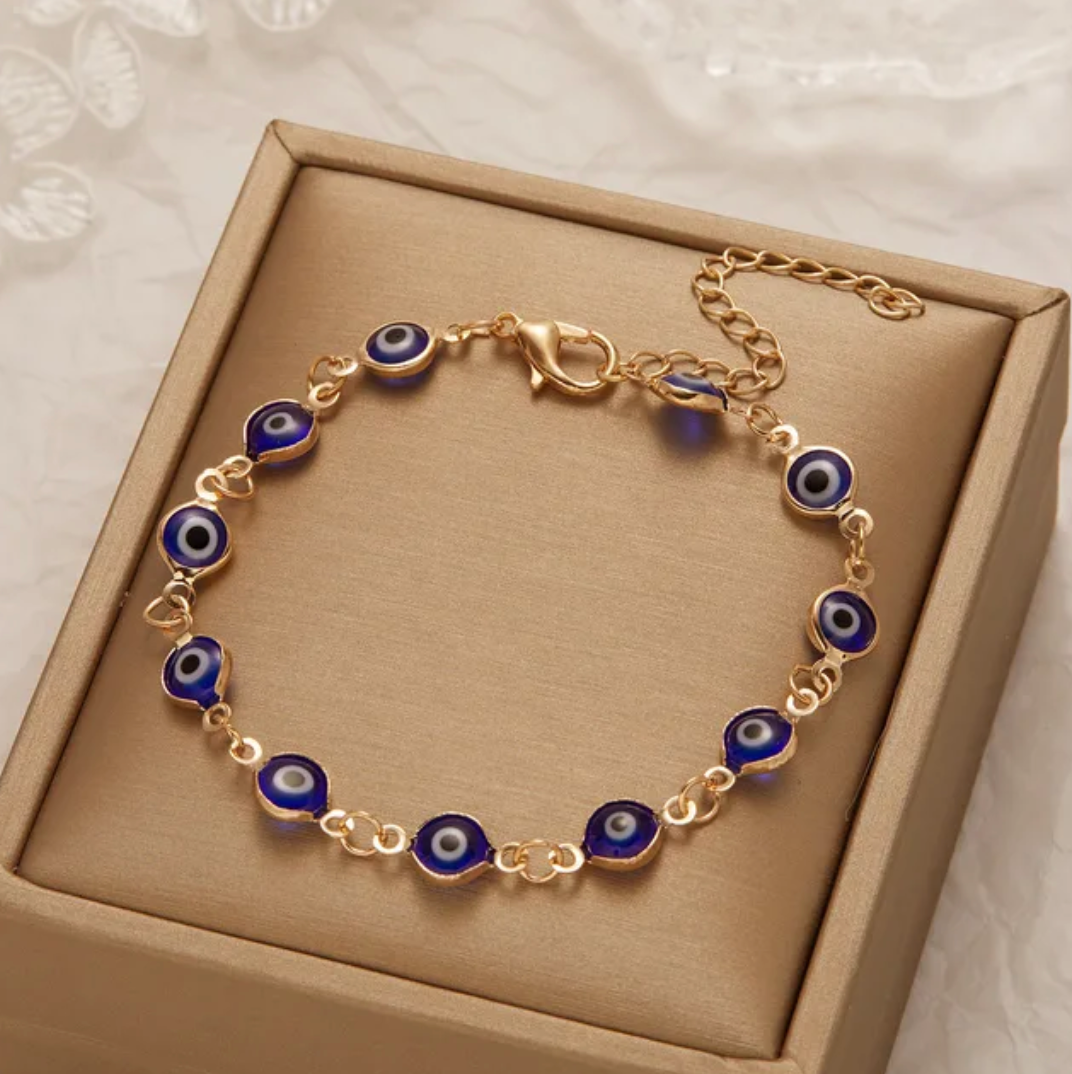 Bracelet plaqué Or fin 18 carats bleu contre le mauvais oeil