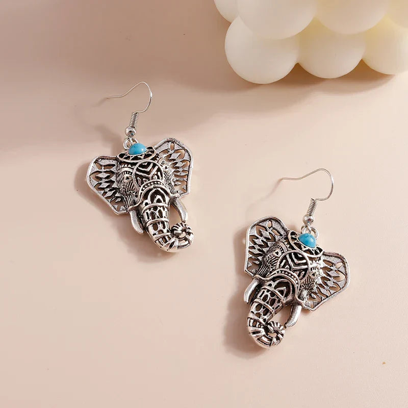Boucles d'oreilles Tomettes Éléphant Vintage Argent Bohème
