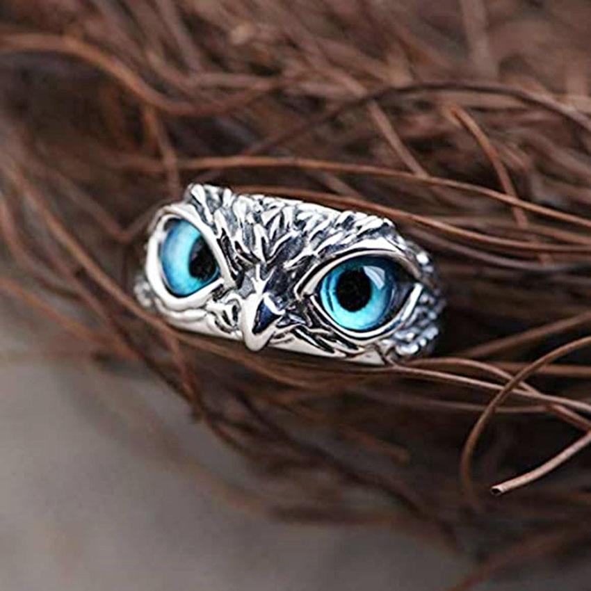 Bague Réglable Chouette Porte-Bonheur en Argent et Opale