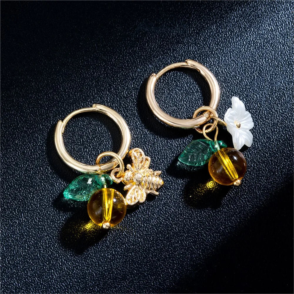 Boucles d'oreilles Cercles Abeille Fleur d'Oranger