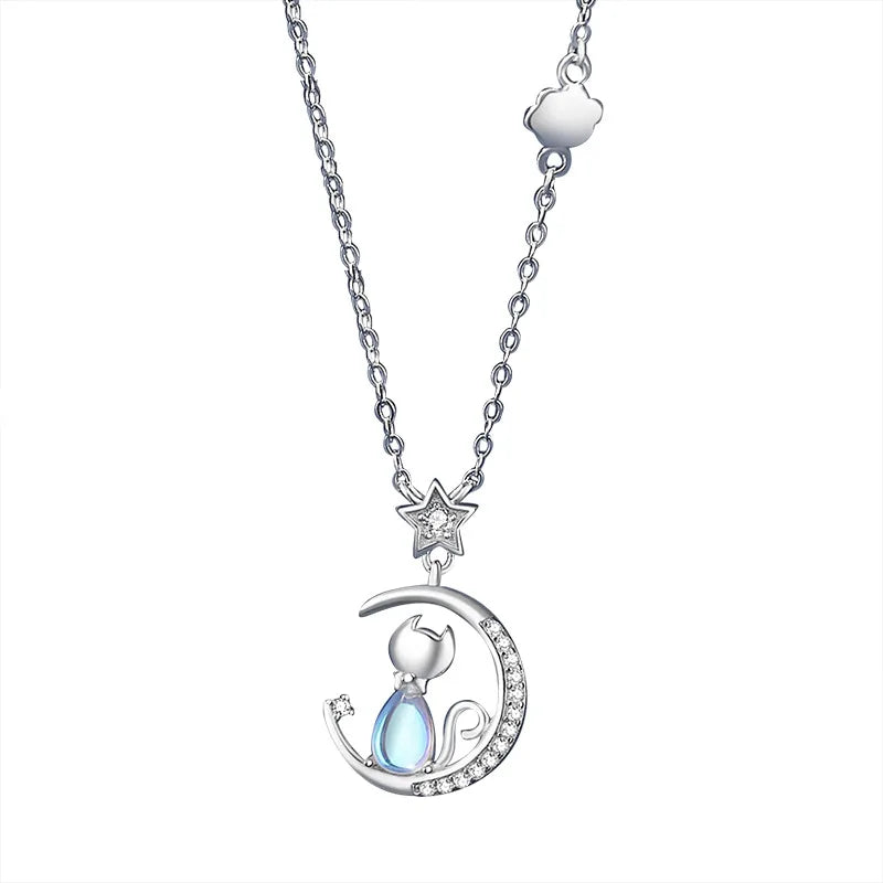 Collier Argent Sterling Chat Lune