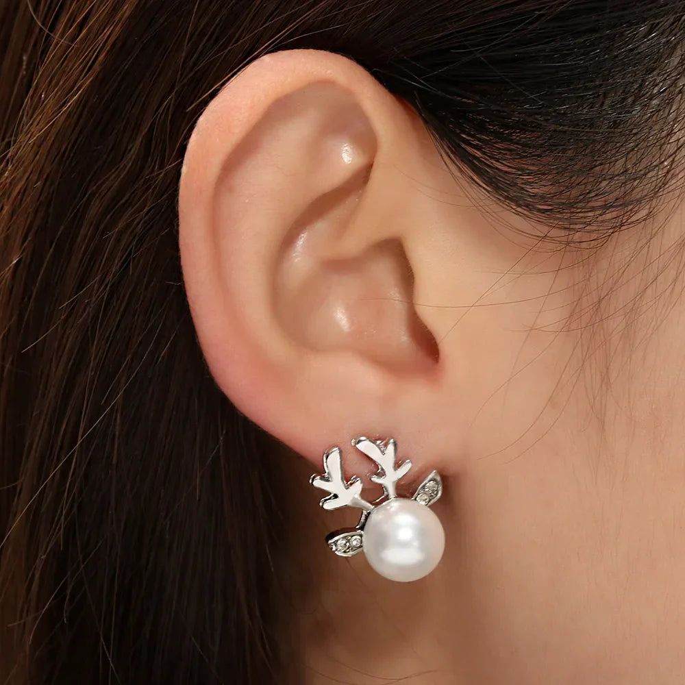 Boucles d'oreilles Noël Renne Perle
