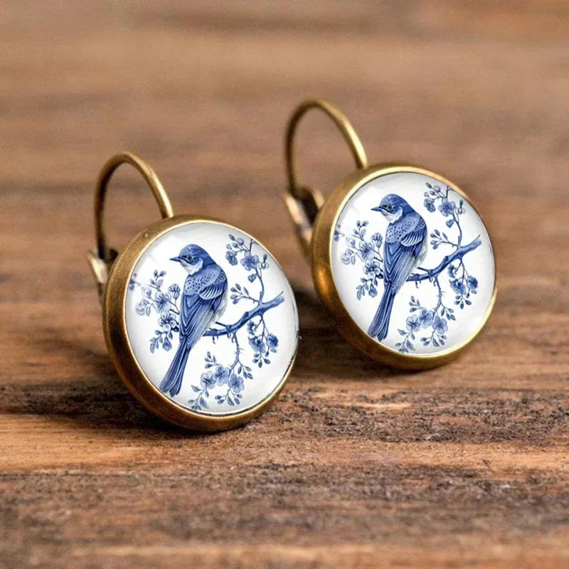 Boucles d'oreilles Dôme de Verre Pie Bleue Vintage
