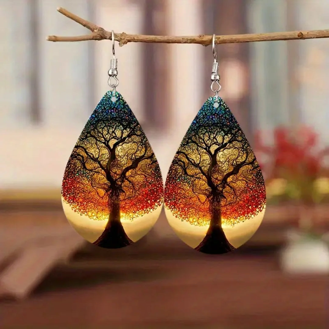 Boucles d'Oreilles Goutte Arbre de Vie Coloré