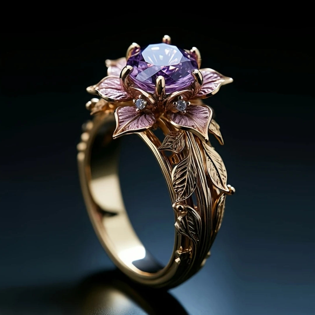 Bague Fleur Cristal Violette Exotique