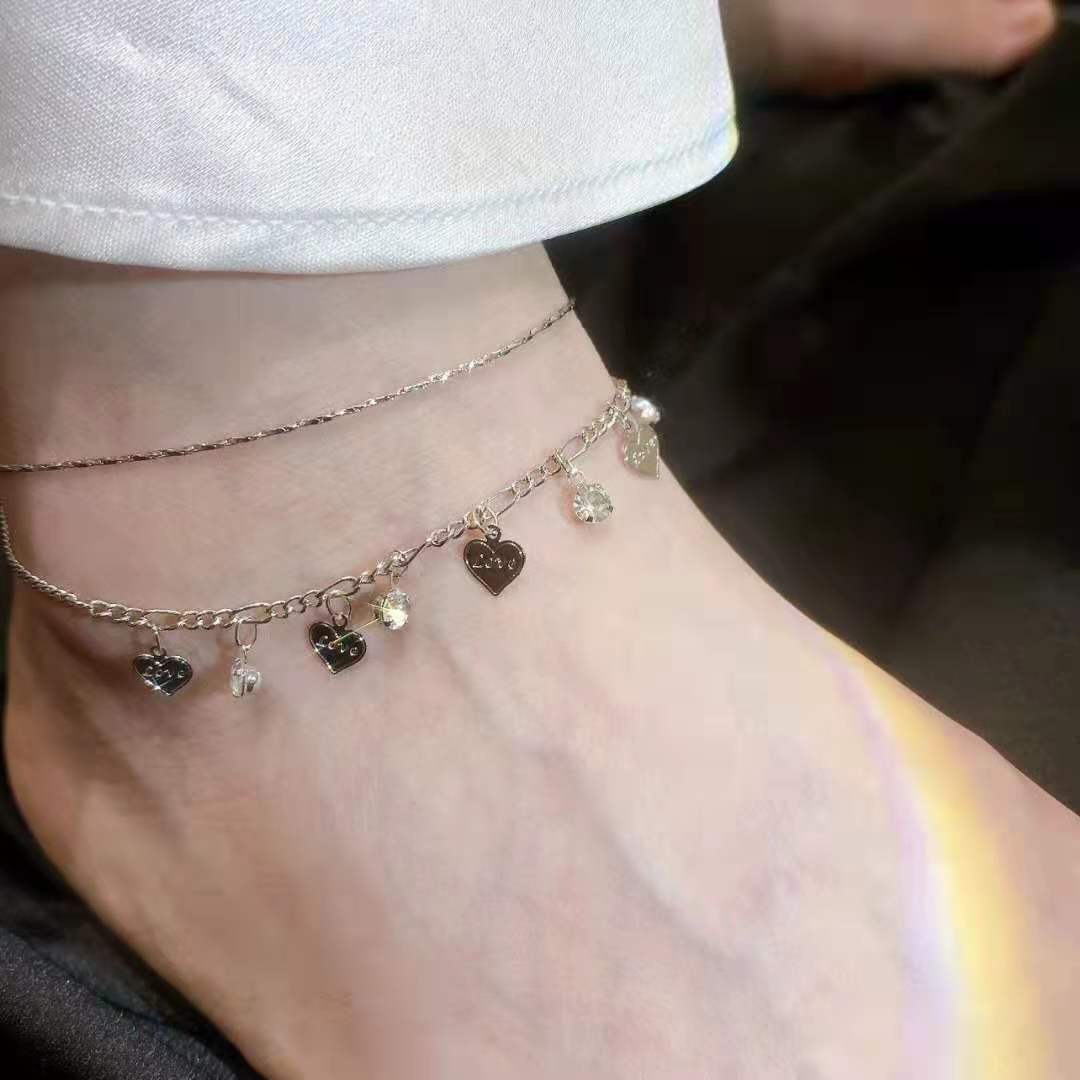 Bracelet cheville chaîne avec cœur doré