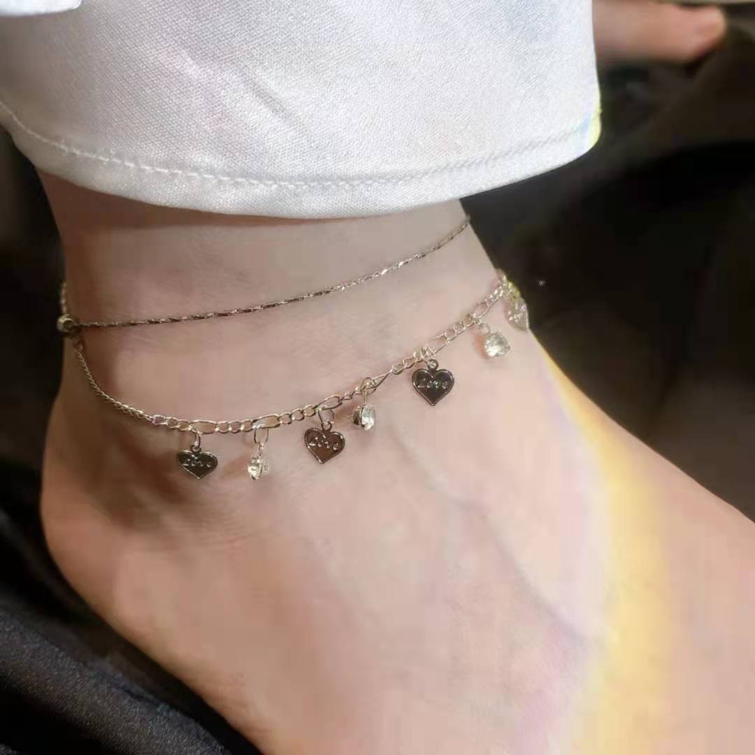 Bracelet cheville chaîne avec cœur doré