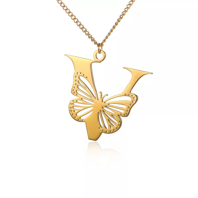 Collier initiales papillon liberté plaqué or 18 carats
